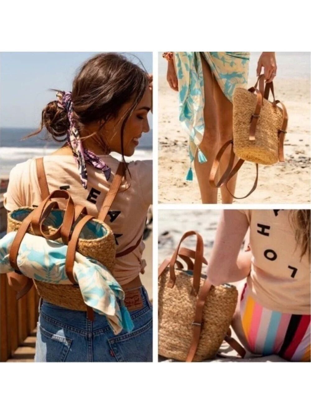 XIX Palms Insulated Picnic Backpack/ Cooler Straw Jute Woven Bag